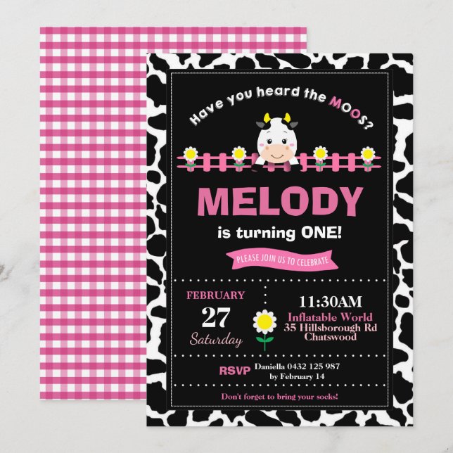 Farm Animals 1st Birthday Party Girl Barnyard Pink Invitation (Front/Back)