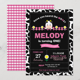 Farm Animals 1st Birthday Party Girl Barnyard Pink Invitation