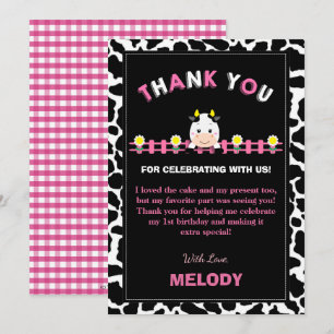 Farm Animals 1st Birthday Party Girl Barnyard Pink Thank You Card