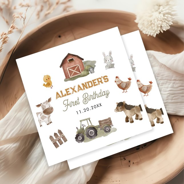 Farm Animals 1st Birthday Party Napkin (Creator Uploaded)