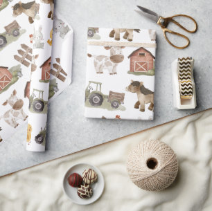 Farm Animals 1st Birthday Party Wrapping Paper