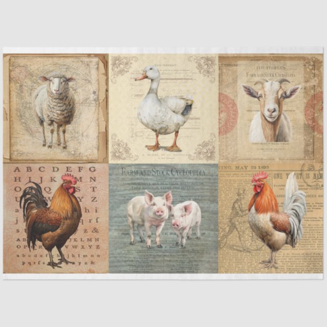  Farm animals 2 in collage tissue decoupage paper (Front)