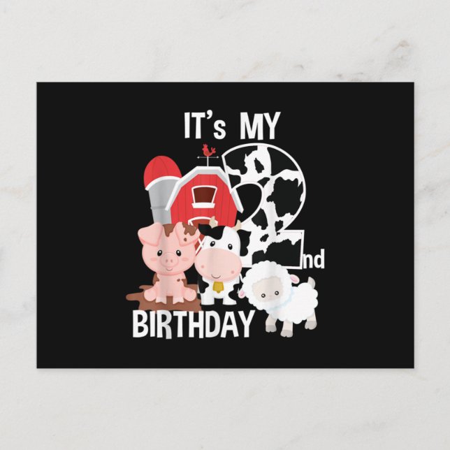 Farm Animals 2 Year Old It's My 2nd Birthday Party Announcement Postcard (Front)