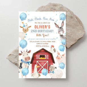 Farm Animals 2nd Birthday Boy Barnyard Invitation