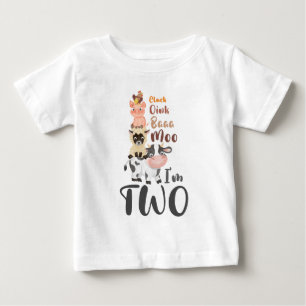 Farm Animals 2nd Birthday Cute Moo I'm Two T-shirt