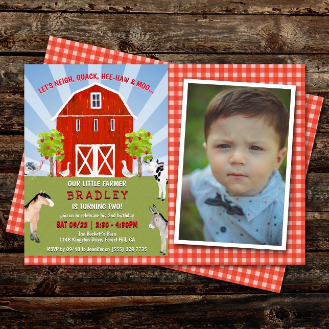 Farm Animals 2nd Birthday Photo Invitation (Creator Uploaded)