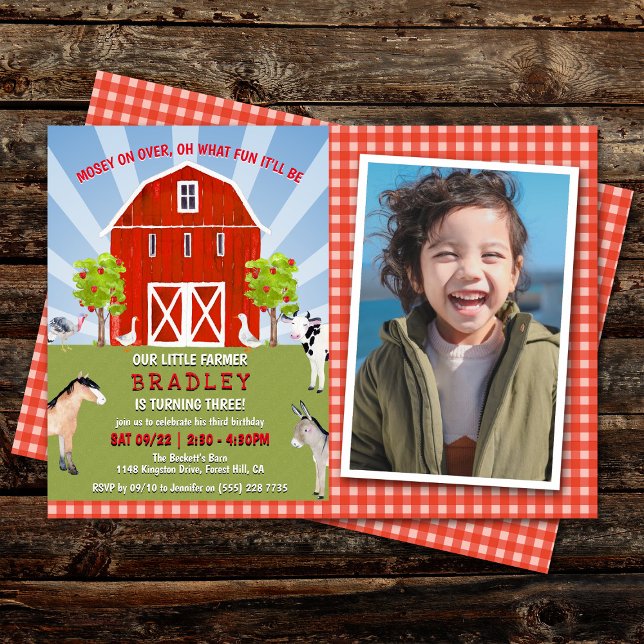 Farm Animals 3rd Birthday Invitation Photo (Creator Uploaded)