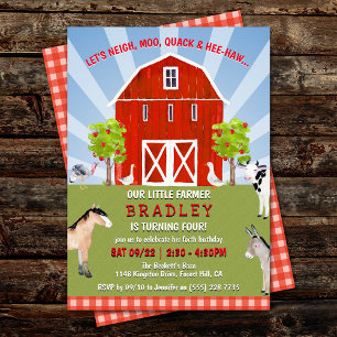 Farm Animals 4th Birthday Invitation