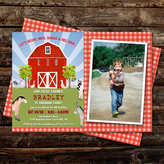 Farm Animals 4th Birthday Photo Invitation (Creator Uploaded)