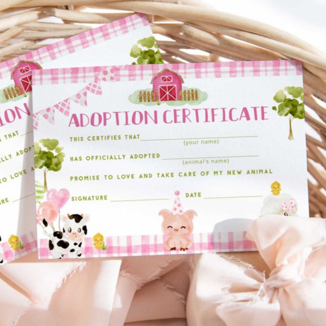 Farm animals adoption certificate birthday card (Creator Uploaded)