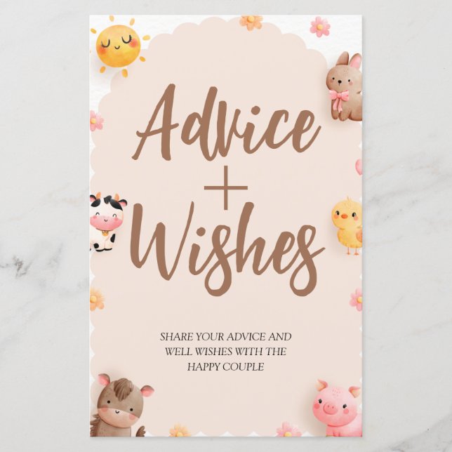 Farm Animals Advice & Wishes For The Bride & Groom (Front)