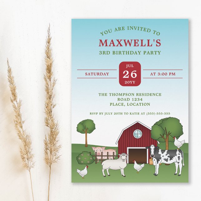 Farm Animals And A Red Barn Countryside Birthday Invitation (Creator Uploaded)