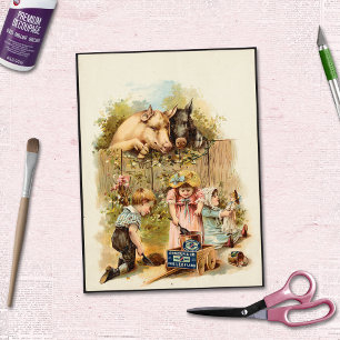 Farm Animals and Vintage Children Advertisement Tissue Paper