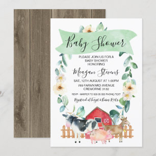 Farm Animals And Wreath Baby Shower Invitation