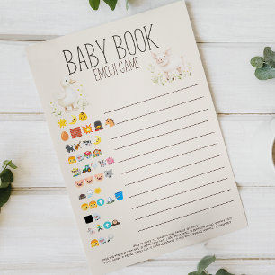 Farm Animals Baby Shower Baby Book Emoji Game Flyer
