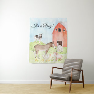Farm Animals Baby Shower Banner Backdrop Tapestry