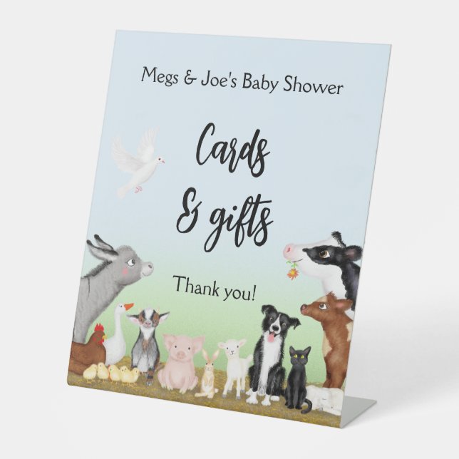 Farm animals baby shower cards & gifts sign (Front)