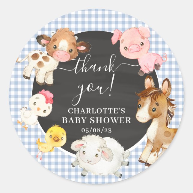 Farm Animals Baby Shower Classic Round Sticker (Front)