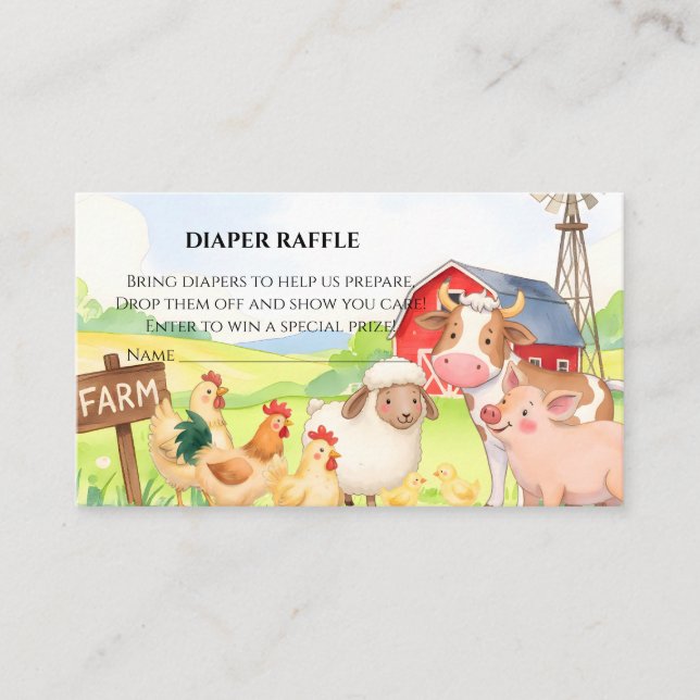 Farm Animals Baby Shower Diaper Raffle Insert (Front)