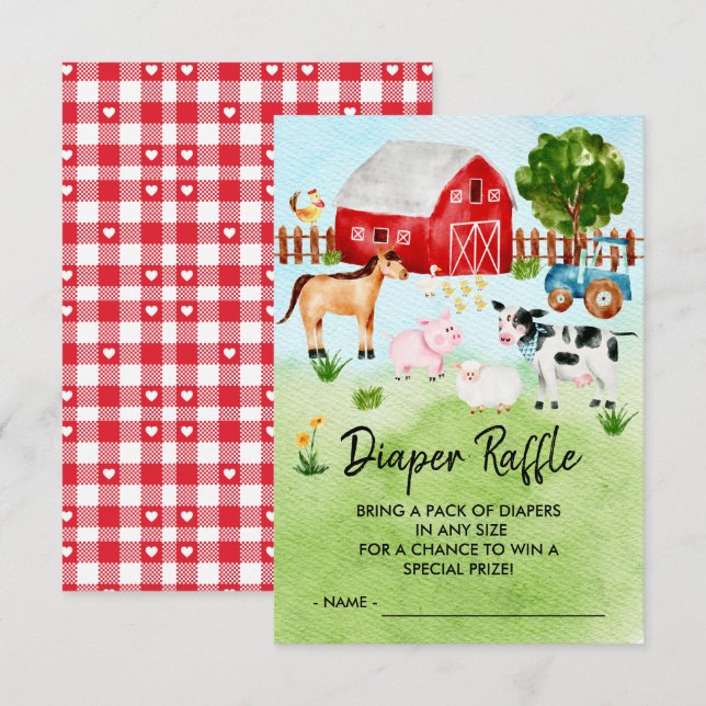 Farm Animals Baby Shower Diaper Raffle Ticket (Front/Back)