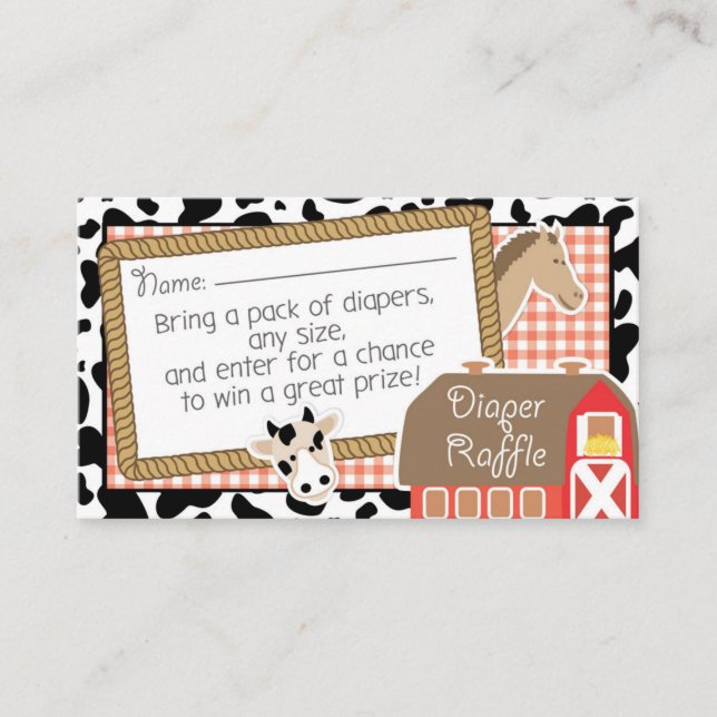 Farm Animals Baby Shower Diaper Raffle Ticket Enclosure Card (Front)