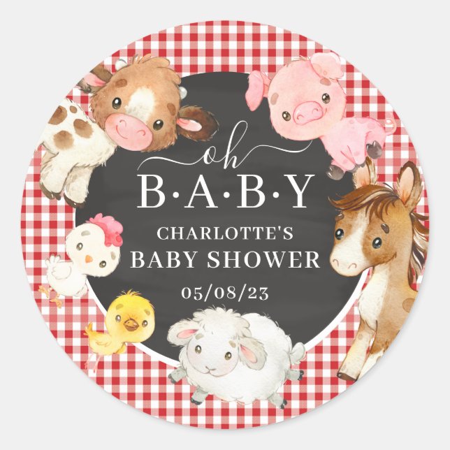 Farm Animals Baby Shower Favour Classic Round Stic Classic Round Sticker (Front)