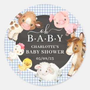 Farm Animals Baby Shower Favour Classic Round Sticker
