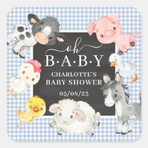 Farm Animals Baby Shower Favour Square Sticker