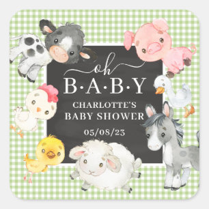 Farm Animals Baby Shower Favour Square Sticker