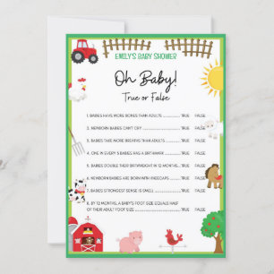 Farm Animals Baby Shower Game Size Invitation