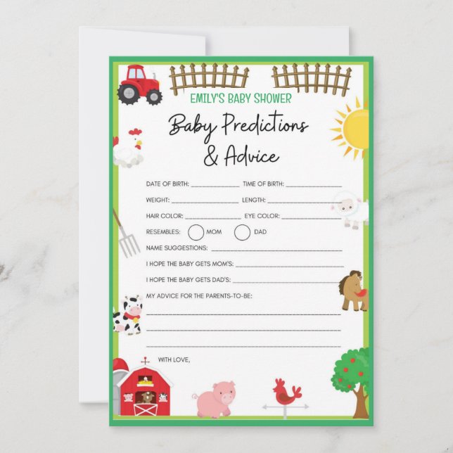 Farm Animals Baby Shower Game Size Invitation (Front)
