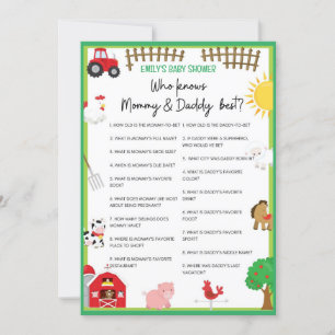 Farm Animals Baby Shower Game Size Invitation