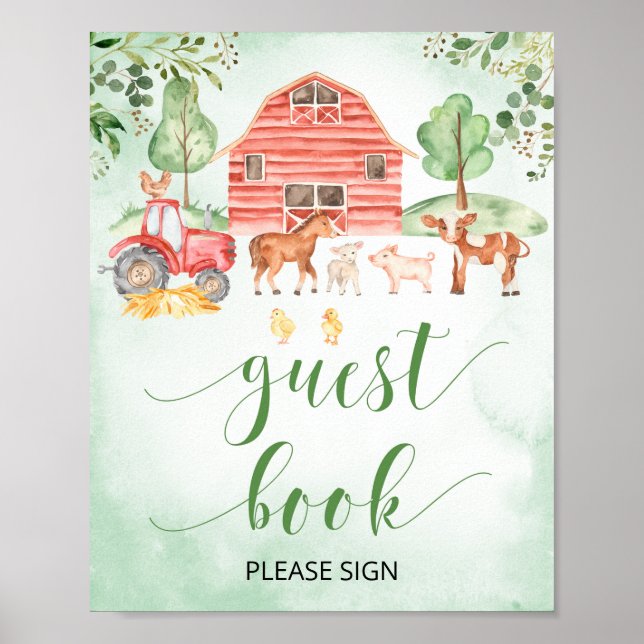 Farm animals baby shower guest book sign (Front)