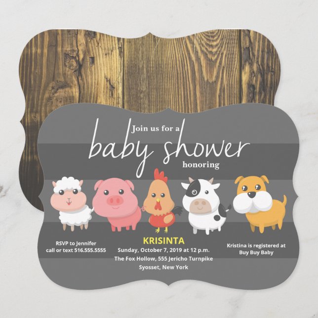 Farm Animals Baby Shower Invitation (Front/Back)
