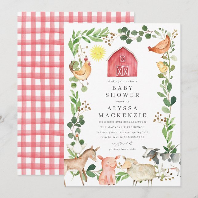 Farm Animals Baby Shower Invitation (Front/Back)