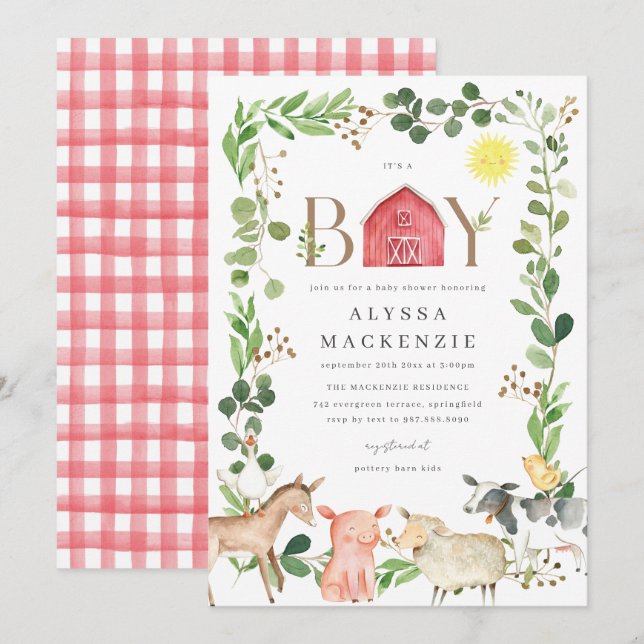 Farm Animals Baby Shower Invitation (Front/Back)