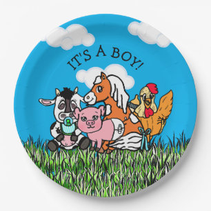 Farm Animals Baby Shower Its a Boy Paper Plate