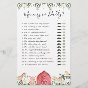 Farm Animals Baby Shower Mummy or Daddy Game