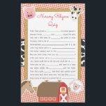 Farm Animals Baby Shower Nursery Rhyme Game Flyer<br><div class="desc">This baby shower game design features cute farm animals on a red gingham/chequered and cow print background. The collection of coordinating products is available in our shop, zazzle.com/doodlelulu*. Contact us if you need this design applied to a specific product to create your own unique matching item! Thank you so much...</div>