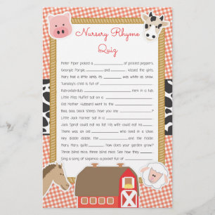 Farm Animals Baby Shower Nursery Rhyme Game Flyer