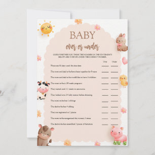Farm Animals Baby Shower Over or Under Game Card