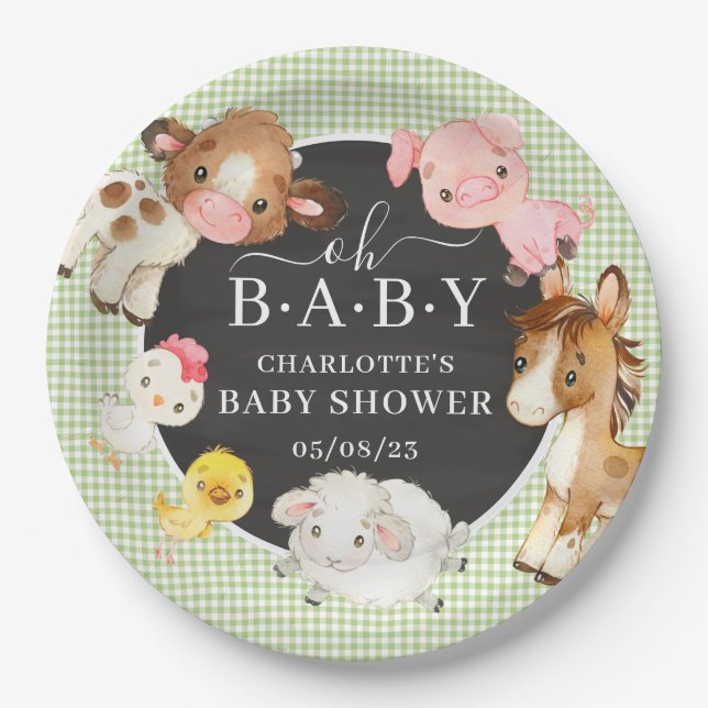 Farm Animals Baby Shower Paper Plate (Front)