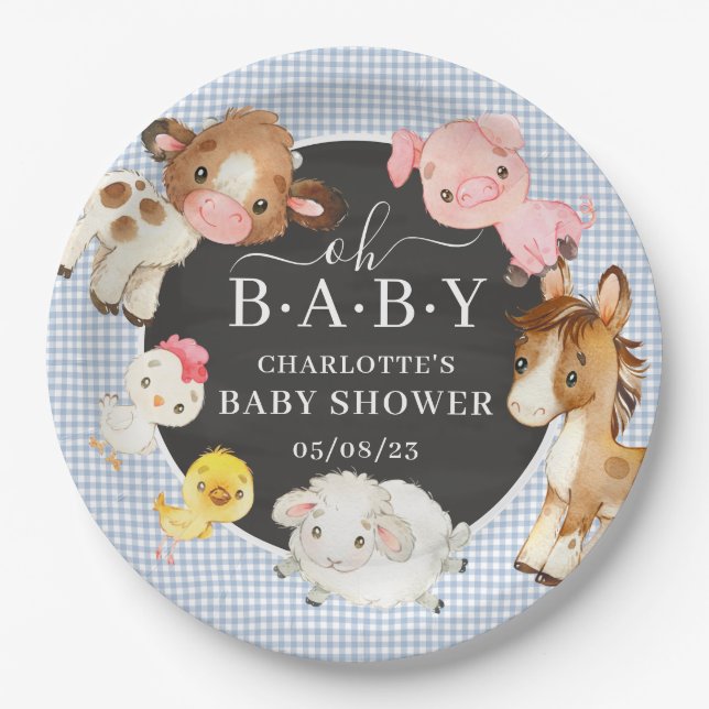 Farm Animals Baby Shower Paper Plate (Front)