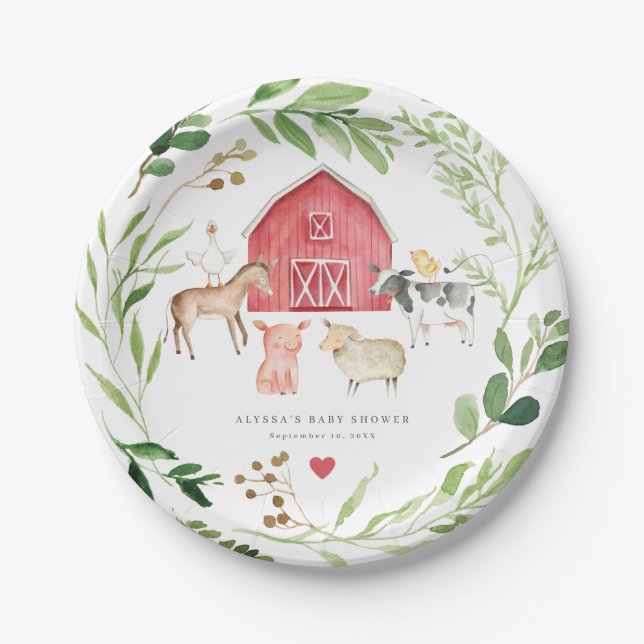 Farm Animals Baby Shower Paper Plates (Front)