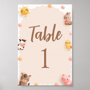 Farm Animals Baby Shower Table Number Poster