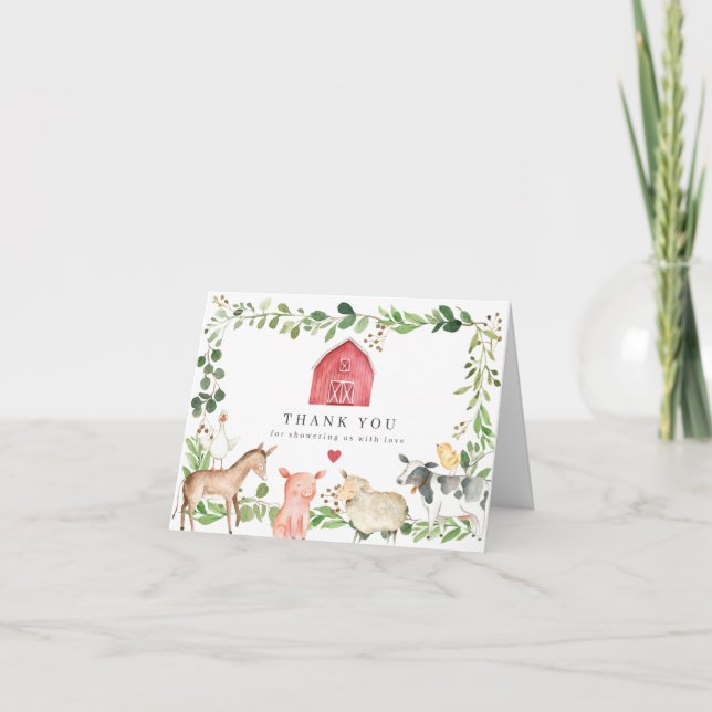 Farm Animals Baby Shower Thank You Card (Front)