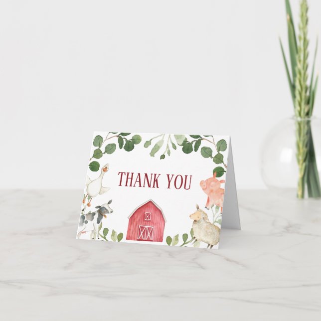 Farm Animals Baby Shower Thank You Card (Front)