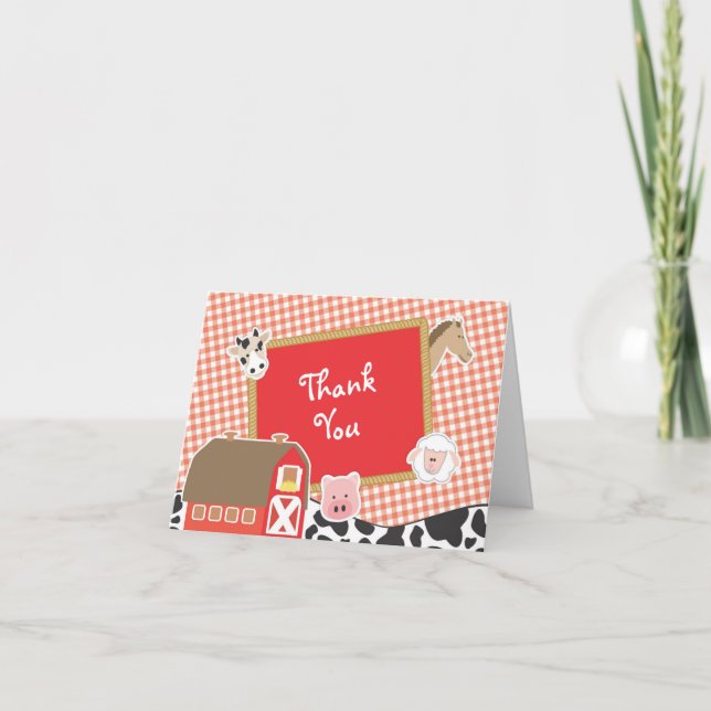 Farm Animals Baby Shower Thank You Cards (Front)