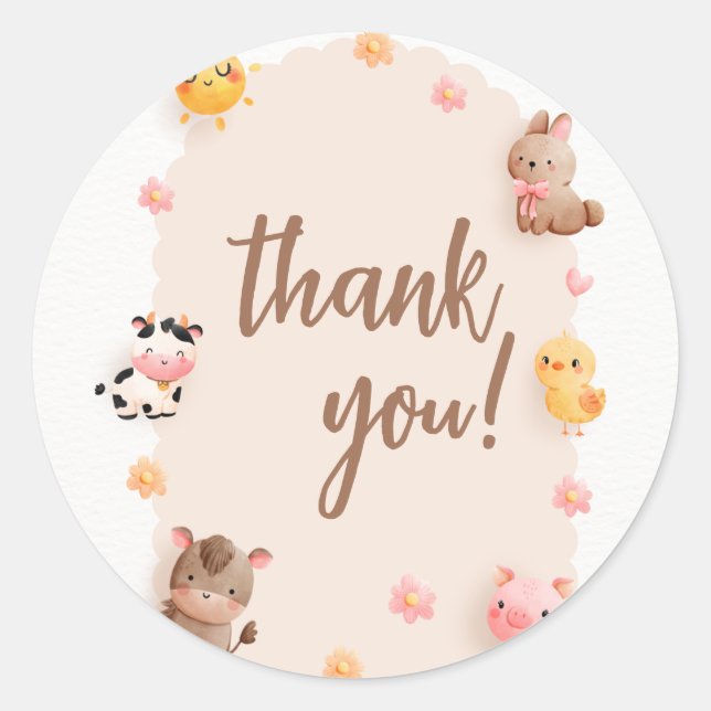 Farm Animals Baby Shower Thank You Classic Round Sticker (Front)