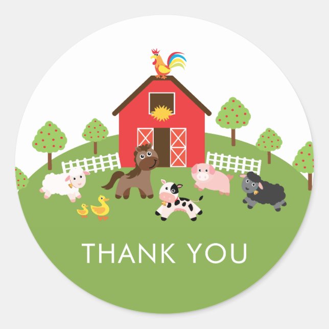 Farm Animals Baby Shower Thank You Favour Sticker (Front)